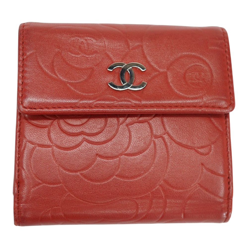 シャネル Chanel Ｗ引っ掛かり紙入れ なめし革 カメリア【中古】