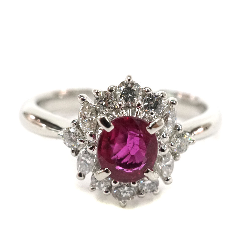 Pt900 プラチナ900 リング 指輪 ルビー0.71ct ダイヤモンド0.35ct【中古】