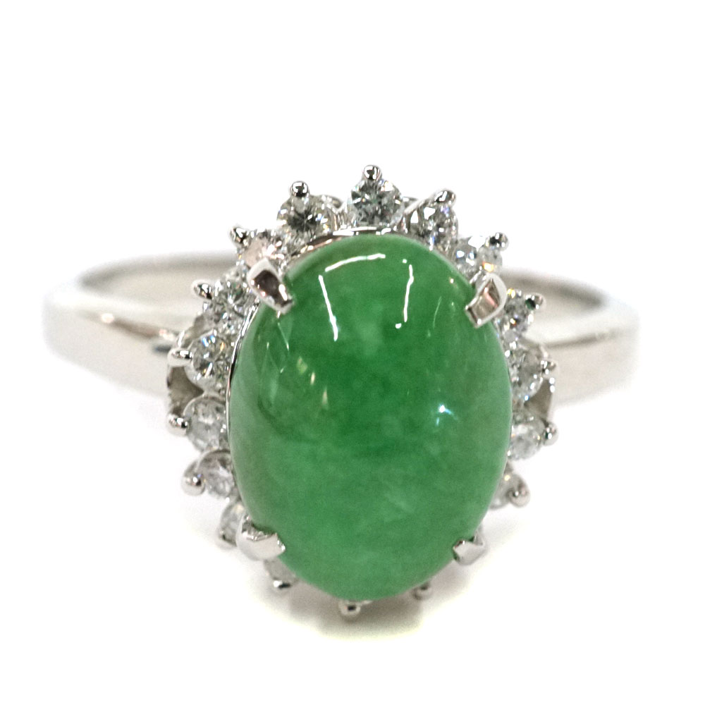 Pt850 プラチナ リング 指輪 ダイヤモンド0.33ct ヒスイ1.83ct【中古】