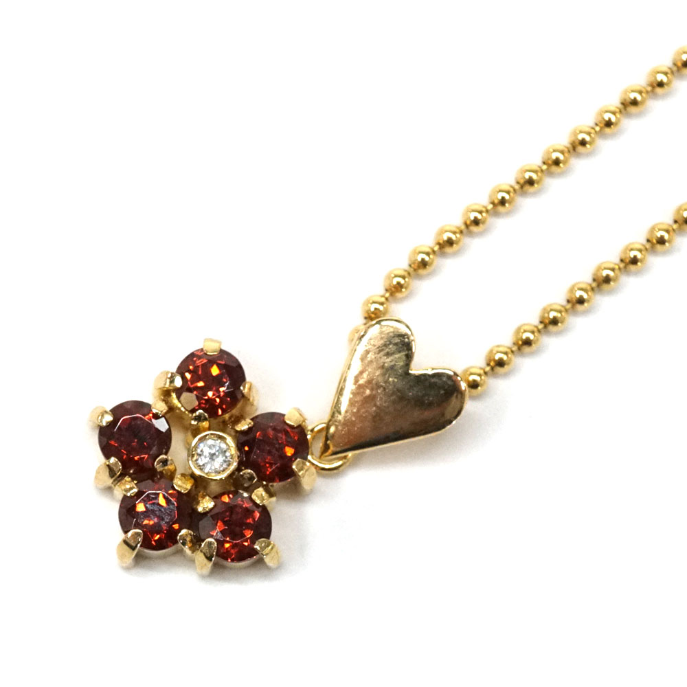 K18 18金ネックレス ガーネット ダイヤモンド アクセサリー フラワーモチーフ【中古】