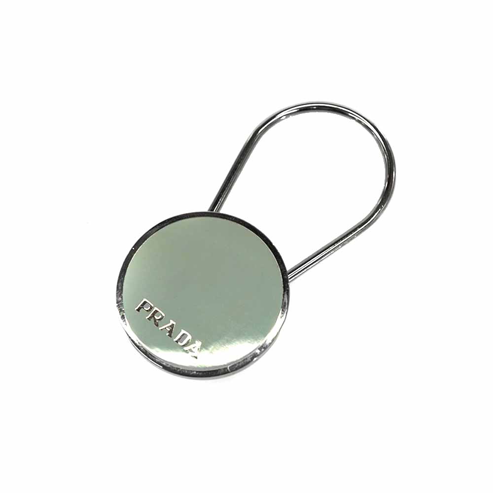 プラダ Prada メタルキーホルダー キーリング シルバー ブルー【中古】