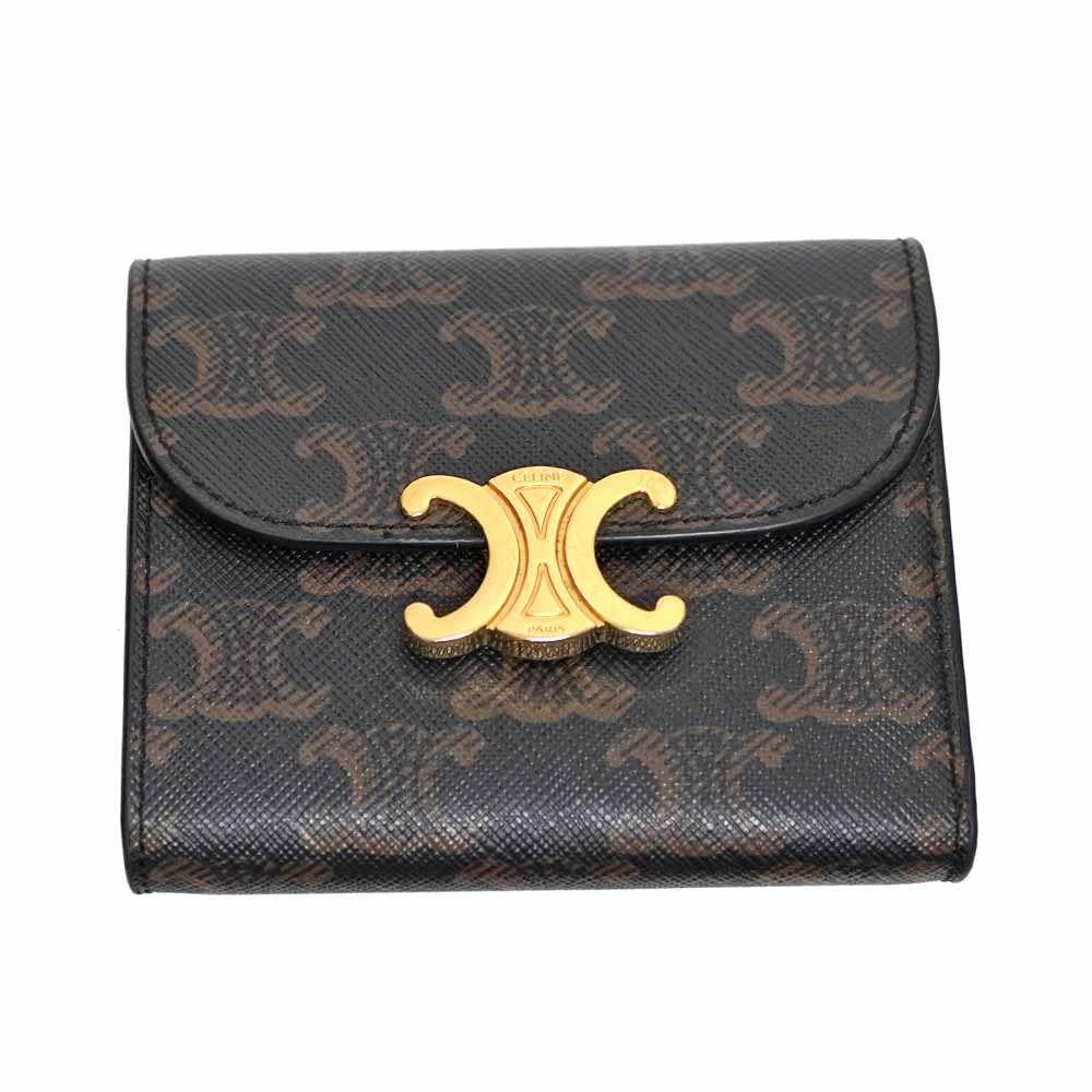 セリーヌ Celine スモールフラップウォレット  紙入れ なめし革 トリオンフ 赤銅色【中古】