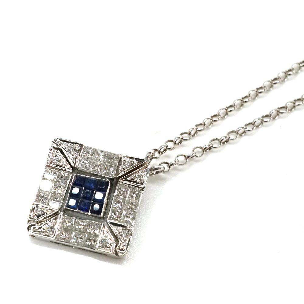 K18WG 18金ホワイトゴールド ネックレス ダイヤモンド0.75ct サファイア0.30ct【中古】｜質屋かんてい局 店