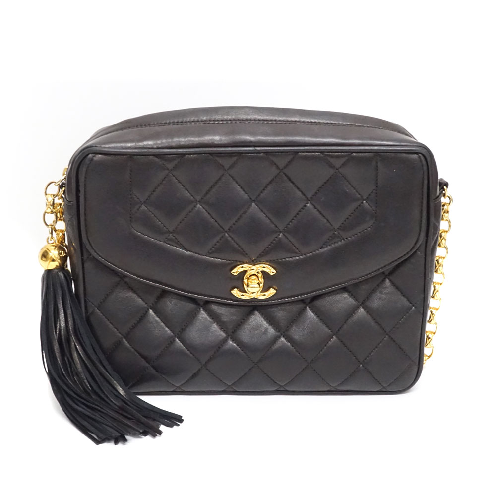 シャネル Chanel ダイアナタッセル チェーンショルダーバッグ マトラッセ ブラック ゴールド【中古】