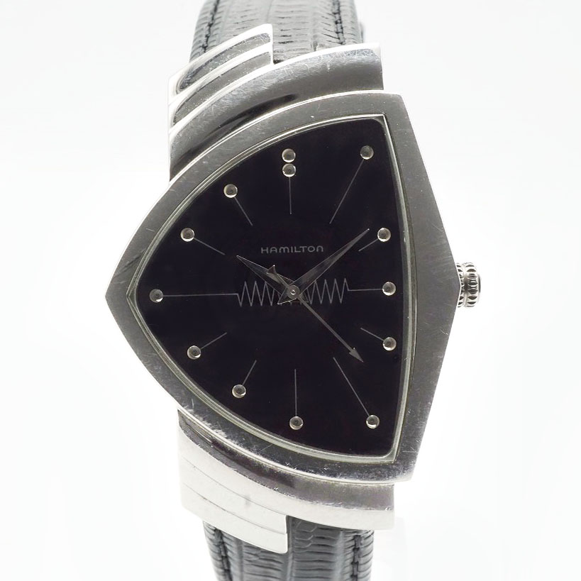 ハミルトン Hamilton 6337 ベンチュラ 石英 黒いこと なめし革 【中古】