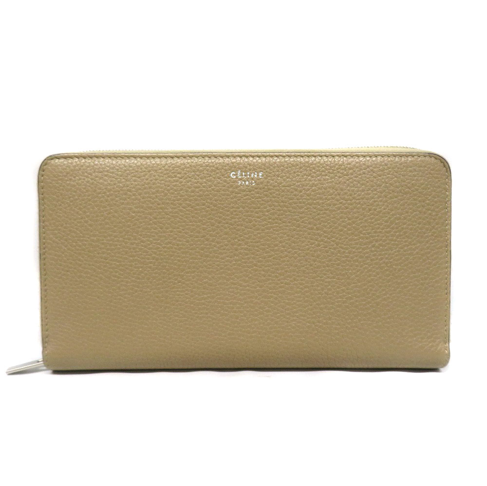 セリーヌ Celine ラージジップウォレット なめし革 ベージュ 長紙入れ 【中古】