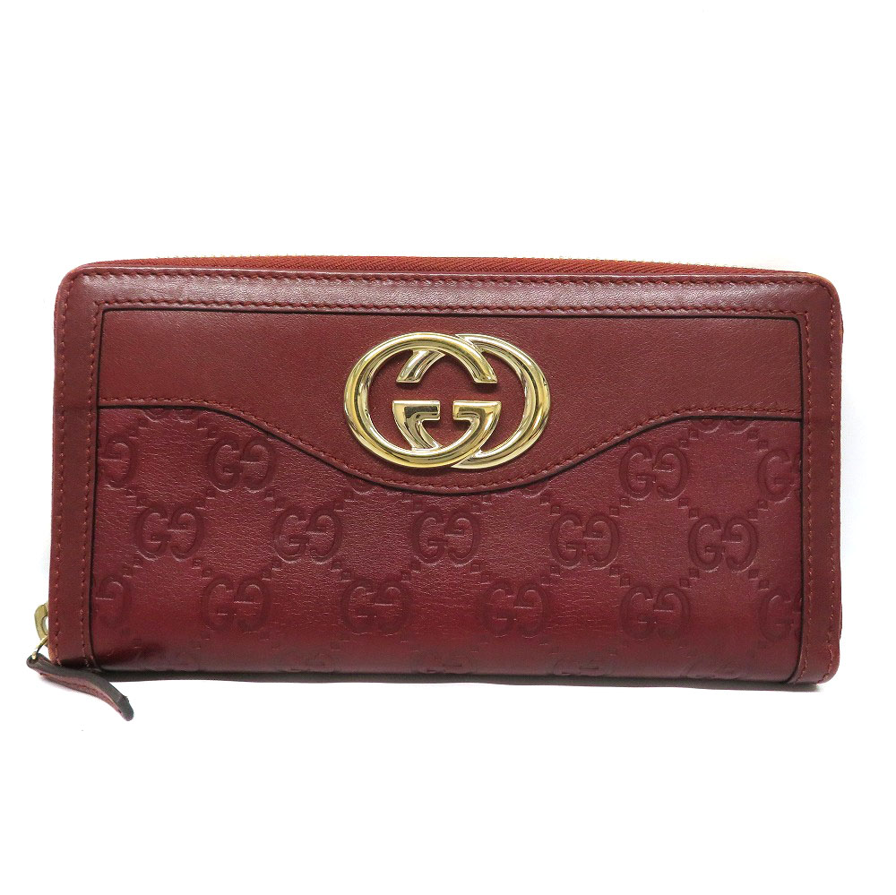 グッチ Gucci 291132 ラウンドジッパー紙入れ なめし革 長紙入れ ボルドーワイン系【中古】