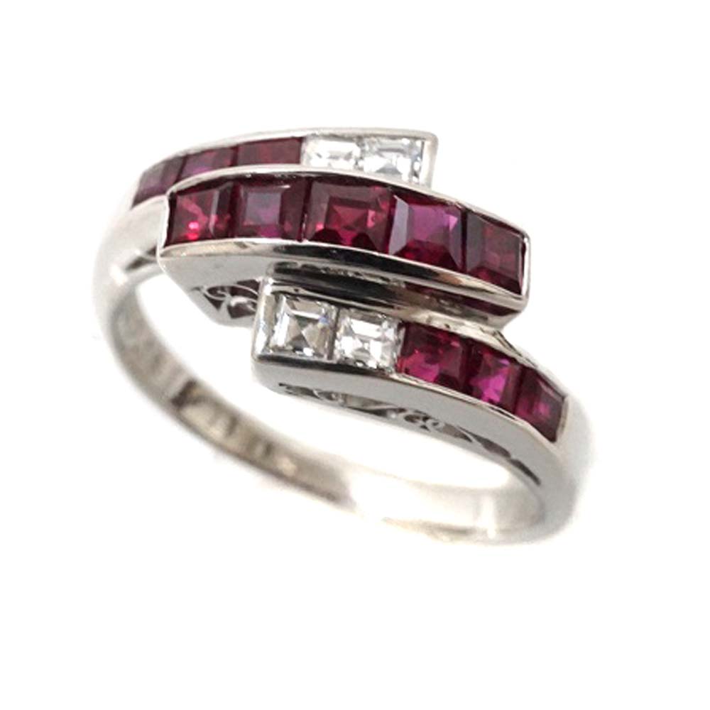 Pt900 プラチナ D0.18ct ダイヤモンド 赤石 リング ジュエリー アクセサリー 【中古】