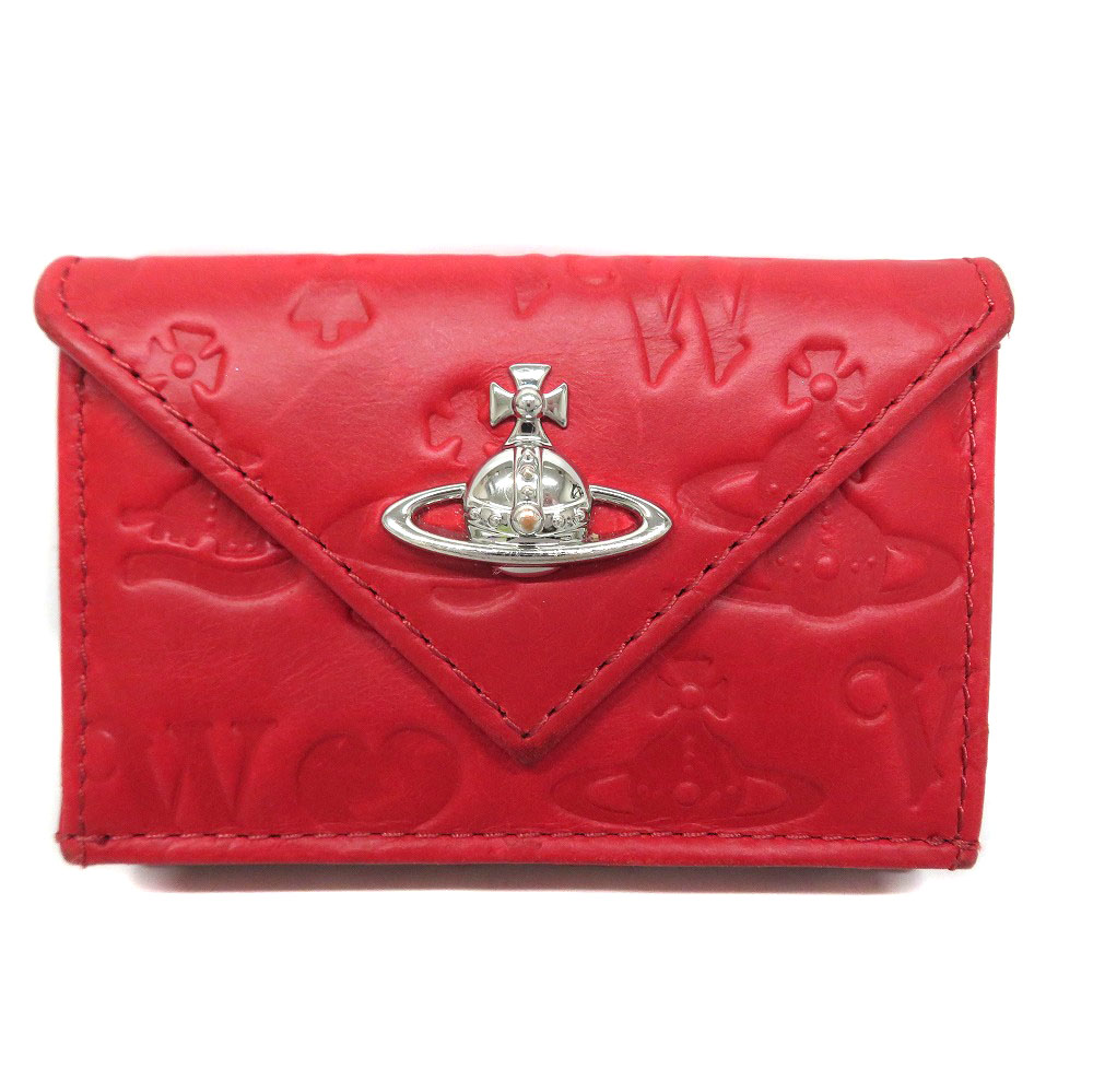 ヴィヴィアンウエストウッド Vivienne Westwood Wホック財布 3つ折り財布 レッド レザー 【中古】