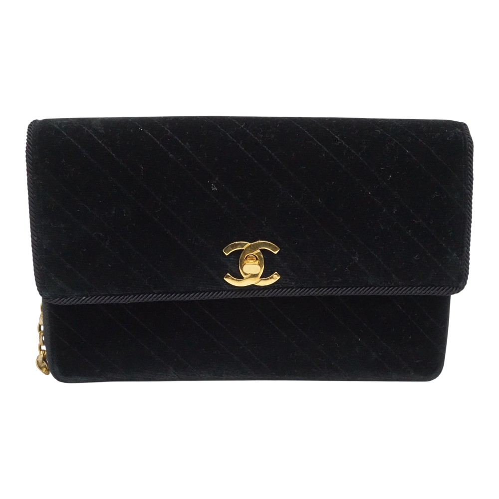 シャネル Chanel チェーンショルダーバッグ ベロア【中古】