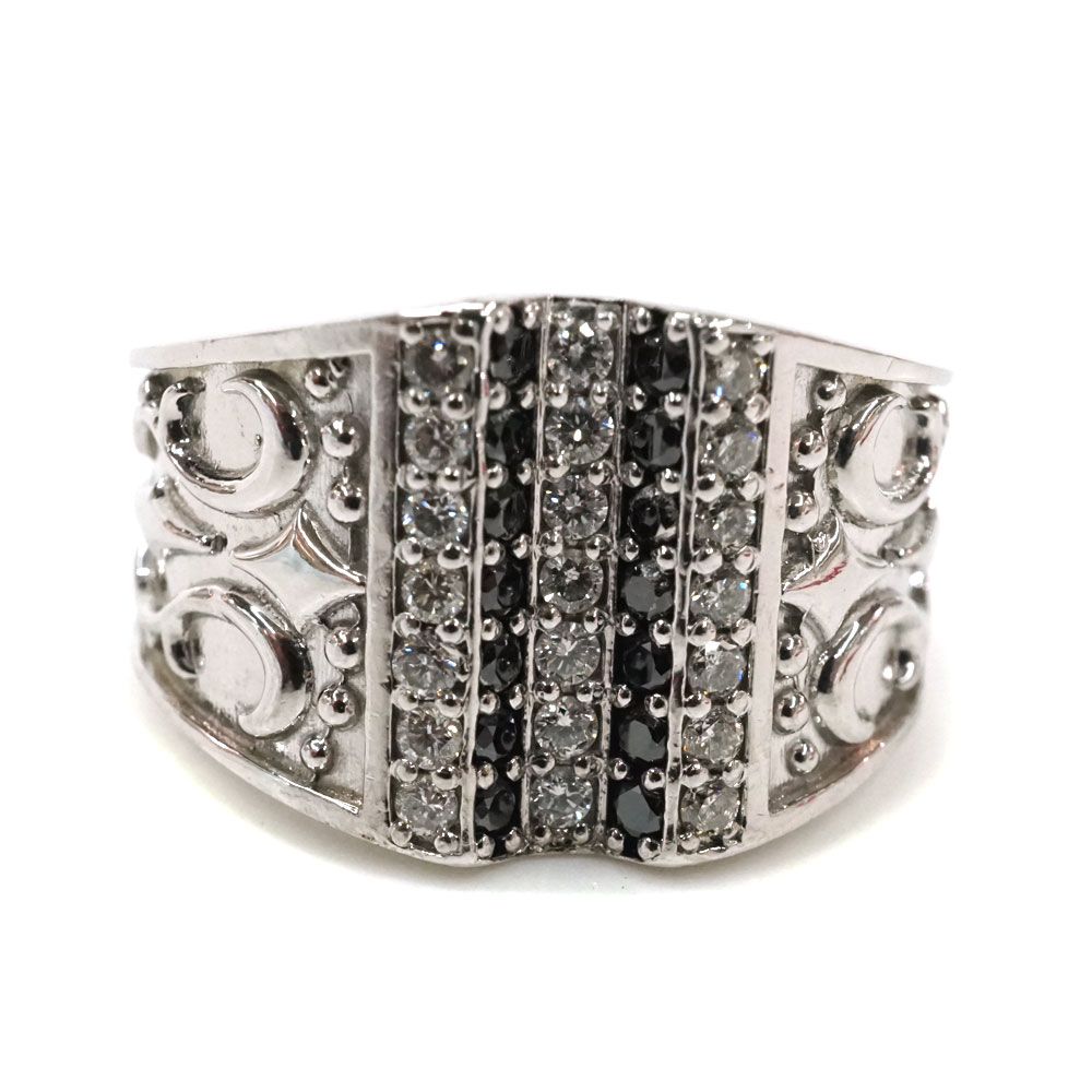 K18WG 18金ホワイトゴールド ダイヤモンド0.45ct ブラックダイヤモンド0.35ctリング 指輪【中古】