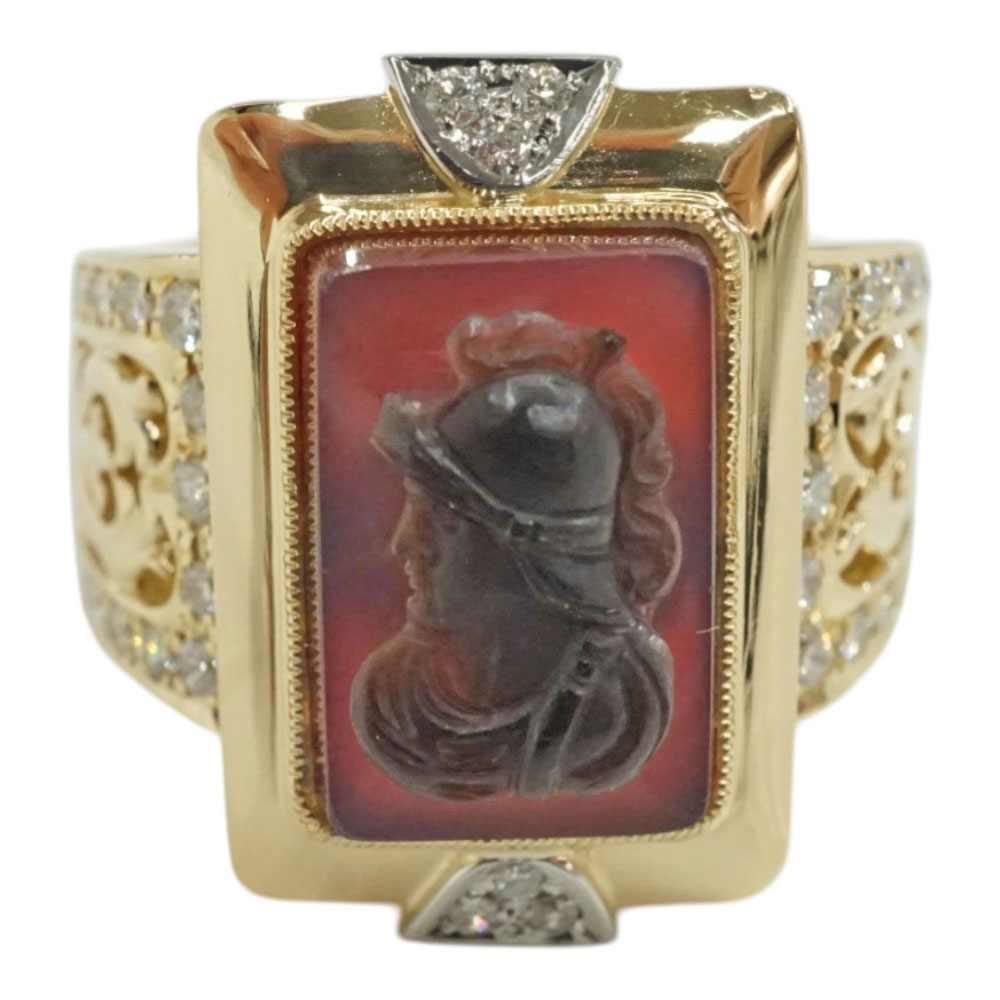 K18 Pt900 18金 プラチナ ゴールド リング 指輪 ダイヤモンド0.43ct カメオ【中古】