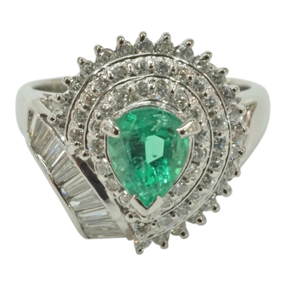 Pt900 プラチナ エメラルド0.62ct ダイヤモンド0.25/0.32ct リング 【中古】