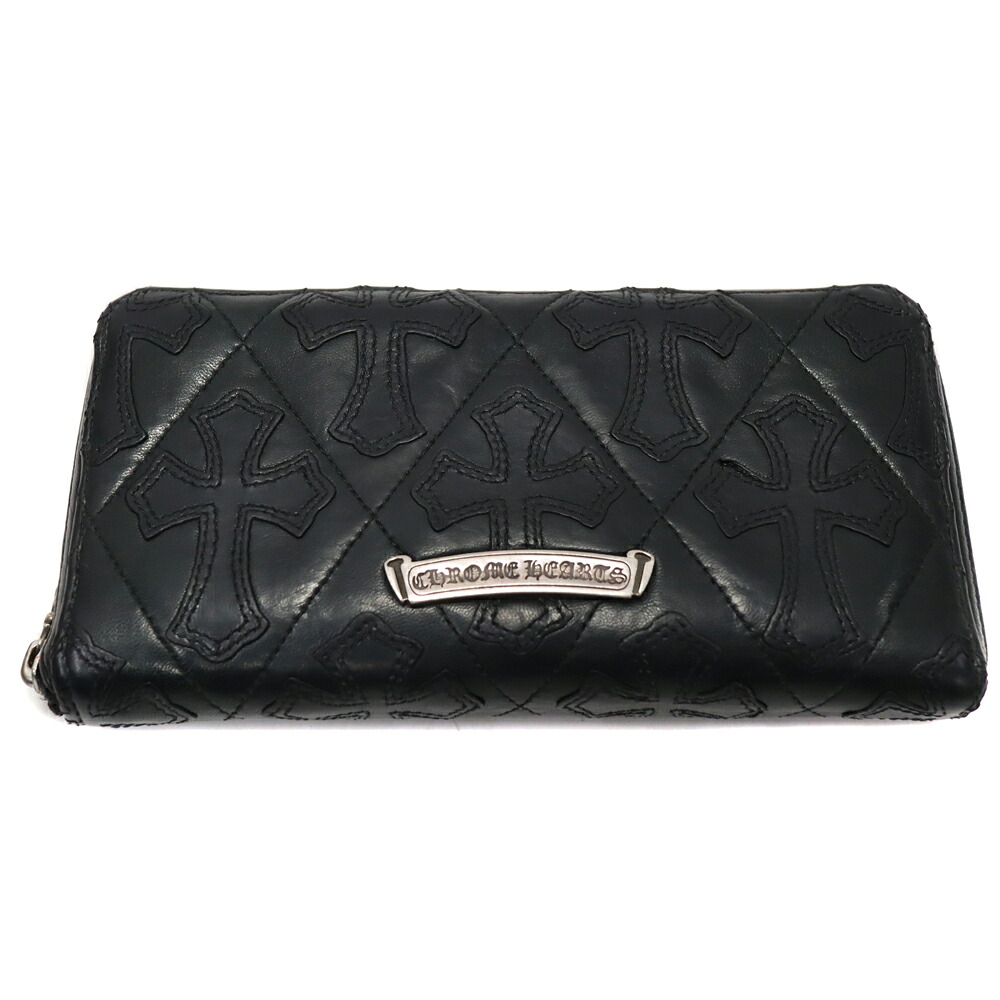 クロムハーツ Chrome Hearts セメタリーキルテッドクロスウォレット 長札入れ 黒いこと なめし革 メンズ 【中古】