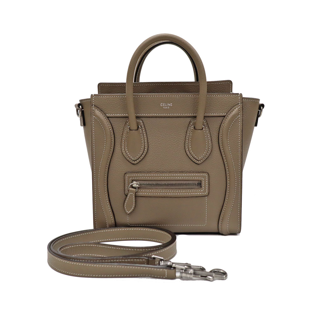 セリーヌ Celine ラゲージ ナノショッパー ハンドバック なめし革 グレージュ系 レディース【中古】