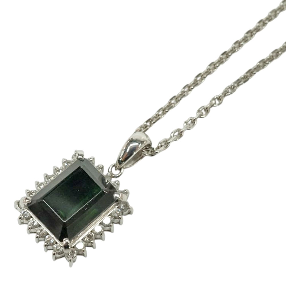 Pt850 プラチナ ダイヤモンド 0.401ct ダイオプサイド4.47ctネックレス【中古】