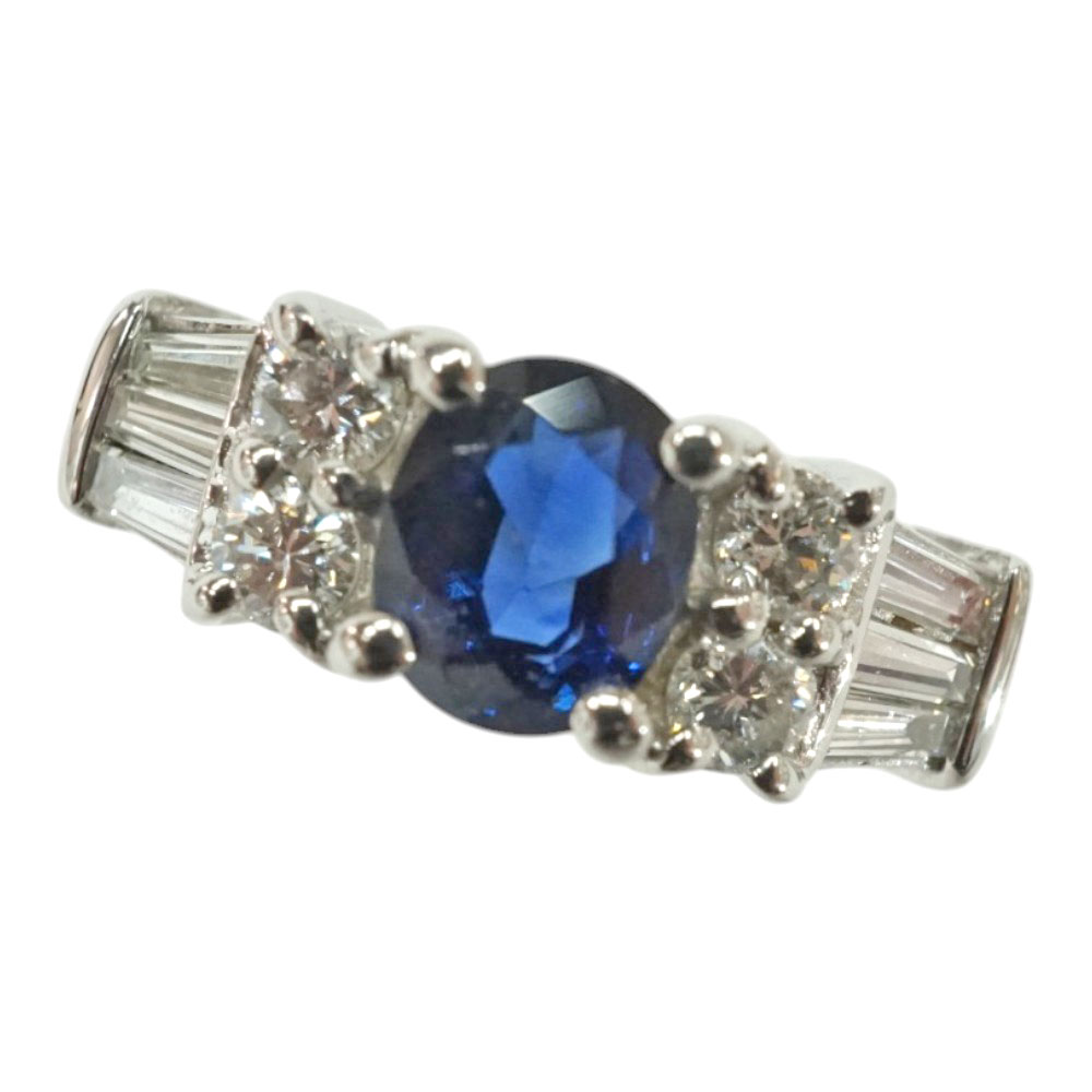 Pt900 プラチナ リング 指輪 サファイヤ0.92ct ダイヤモンド0.55ct【中古】