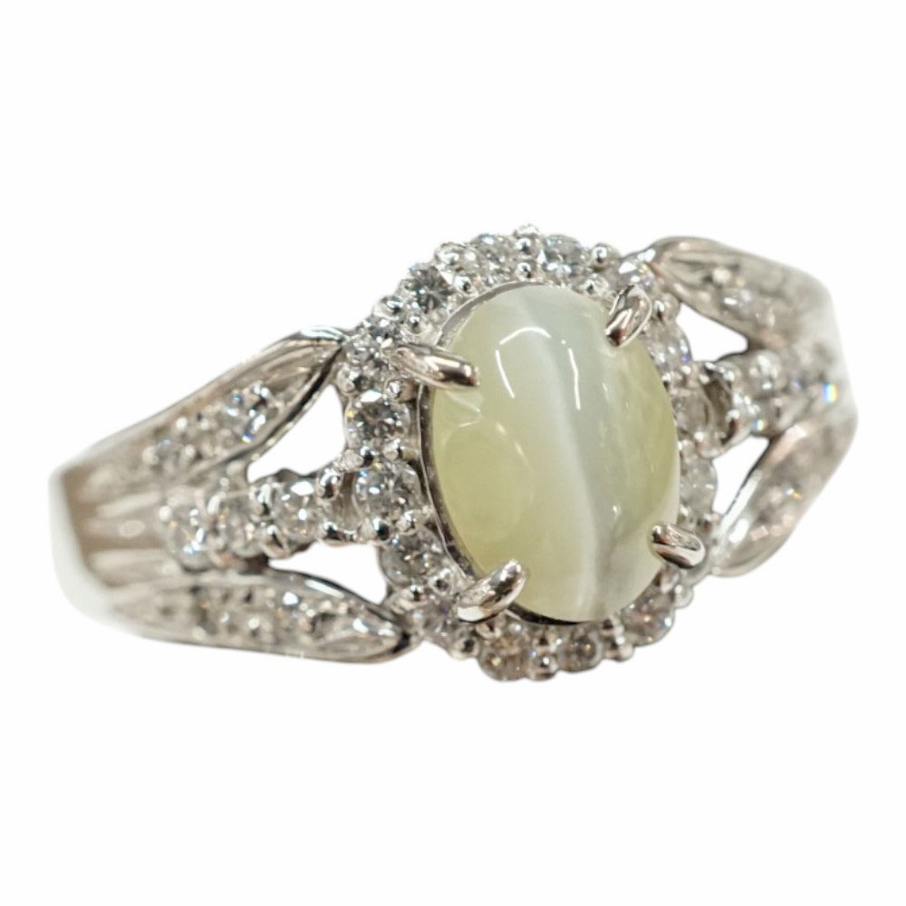 Pt900 プラチナ900 指輪 リング キャッツアイ1.05ct ダイヤモンド0.25ct【中古】｜質屋かんてい局 店