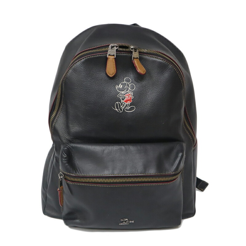 Coach コーチ F バックパック ディズニー ミッキー リュック レザー ブラック 黒 シンプル カジュアル 中古 Used 6 質屋 かんてい局小牧店 C21 4717 Sgcc Bm