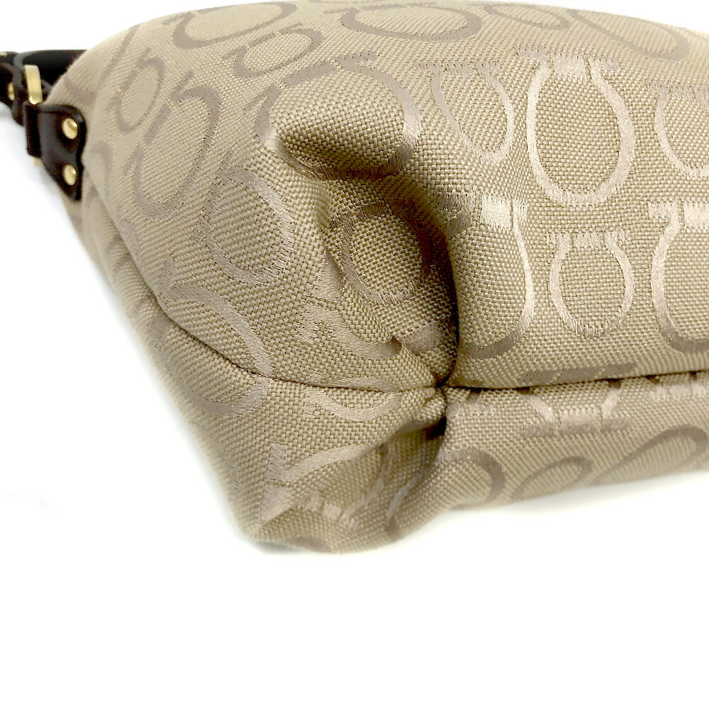 Salvatore Ferragamo 6123 Au 22 Used 7 H かんてい局細畑店 アクセサリーポーチ ガンチーニ キャンバス コンパクト ハンドバッグミニバッグ ブラウン系 レディース 質屋 鞄 完売 Au 22