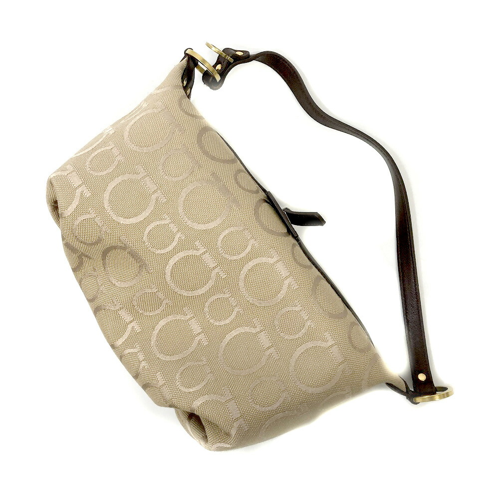 Salvatore Ferragamo 6123 Au 22 Used 7 H かんてい局細畑店 アクセサリーポーチ ガンチーニ キャンバス コンパクト ハンドバッグミニバッグ ブラウン系 レディース 質屋 鞄 完売 Au 22