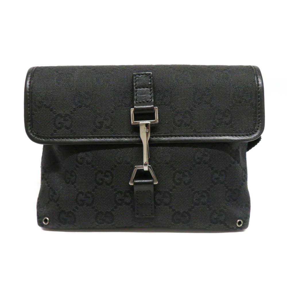 GUCCI92543 ウエストポーチ ボディバッグ GGキャンバス シルバー金具 ブラック系 メンズ レディース 鞄 USED-8 質屋 かんてい局細畑店 h2201235