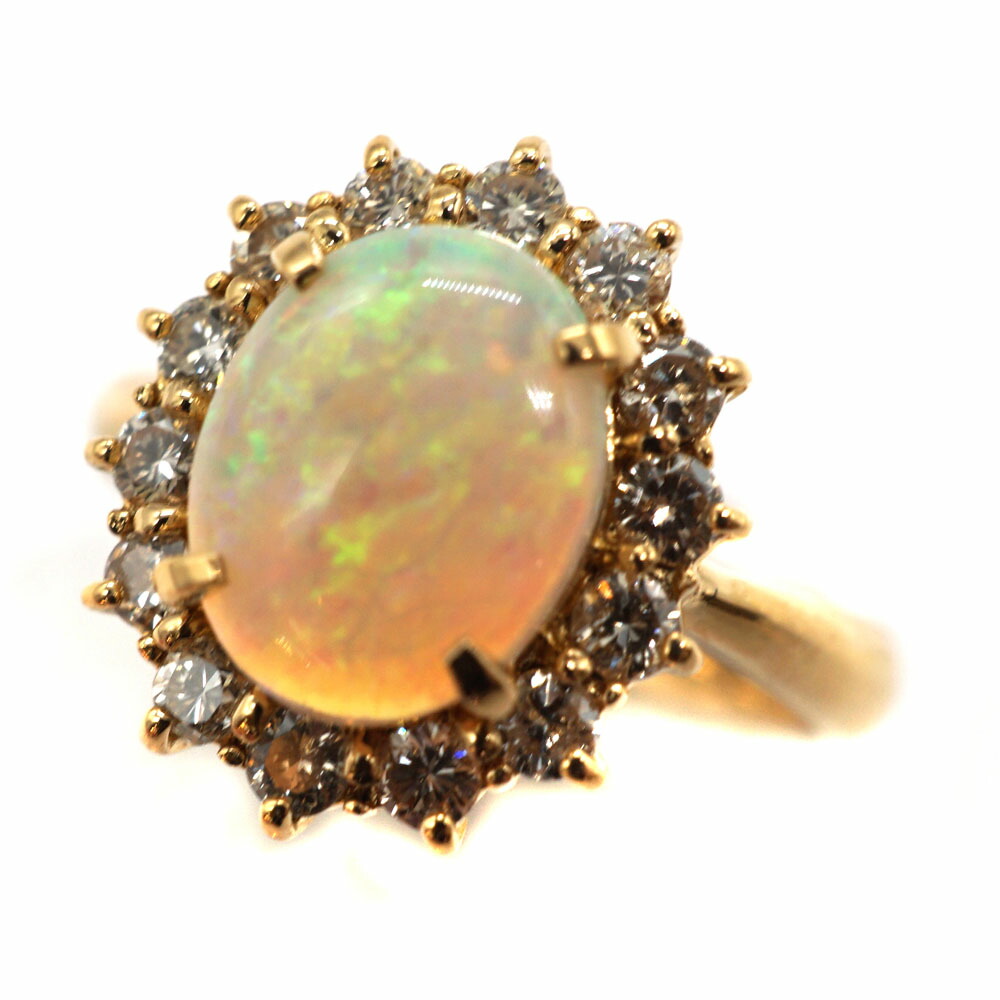 K18 ゴールド OP1.37/D0.60ct ダイヤモンド オパール リング ジュエリー アクセサリー 【中古】