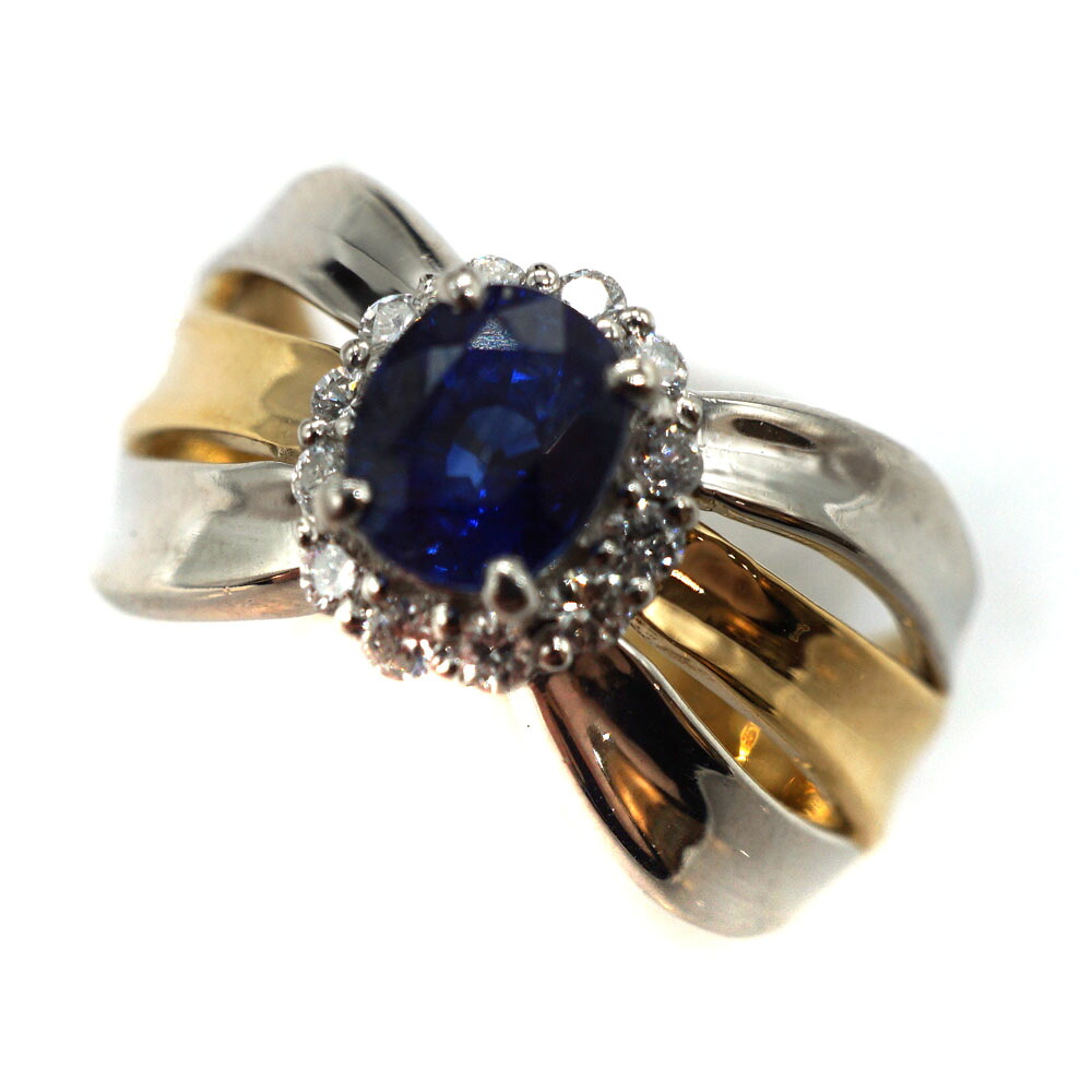 K18/Pt900 ゴールド プラチナ900 S1.20/D0.23ct ダイヤモンド サファイア ジュエリー アクセサリー 【中古】