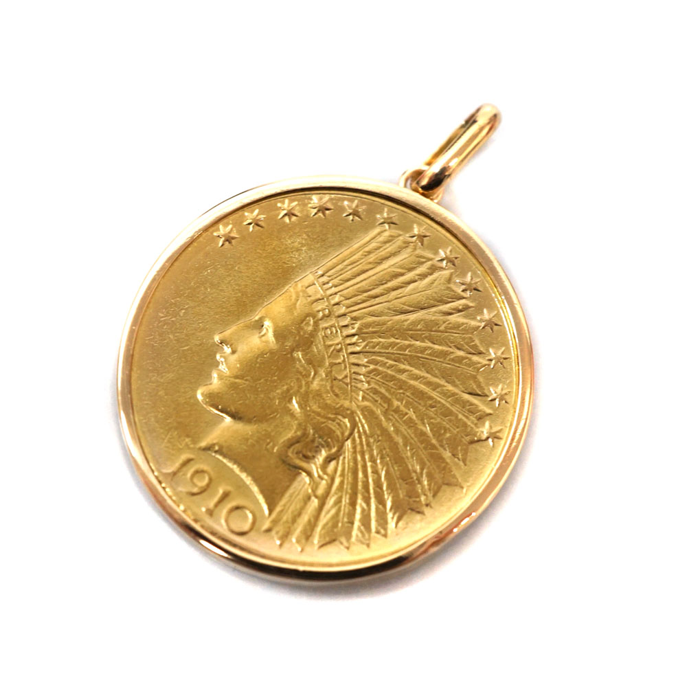 楽天市場】K21.6 インディアン コイントップ 5ドル金貨 1908年 K21.6YG