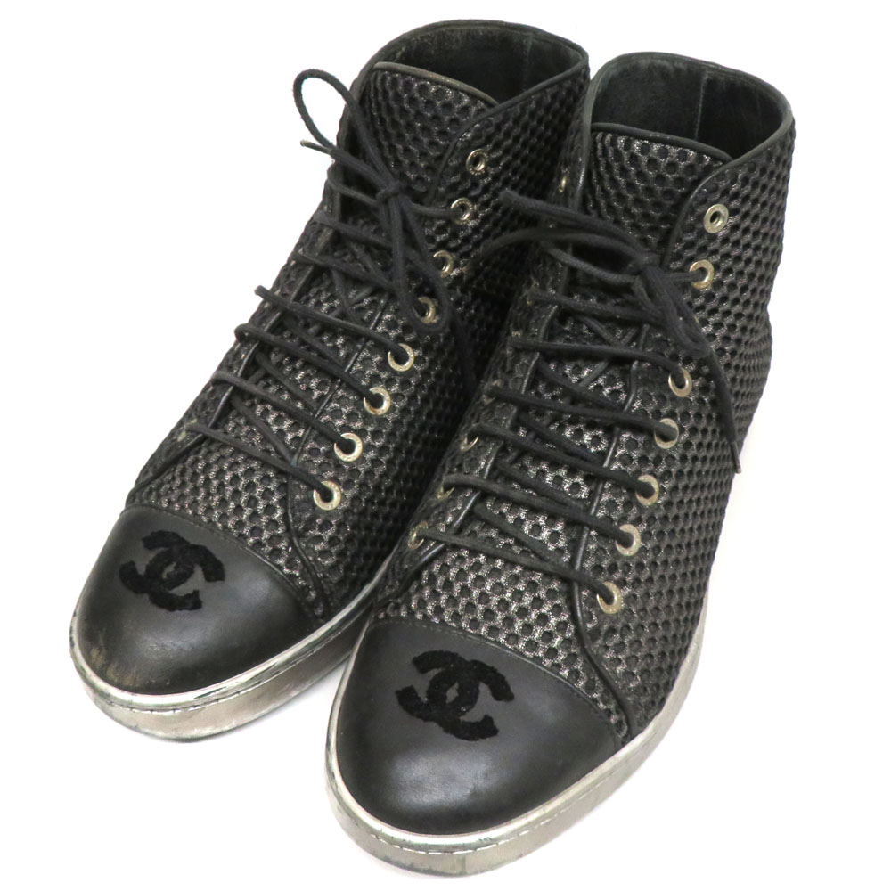 シャネル Chanel G32222 ハイカットスニーカー  靴 黒いこと【中古】