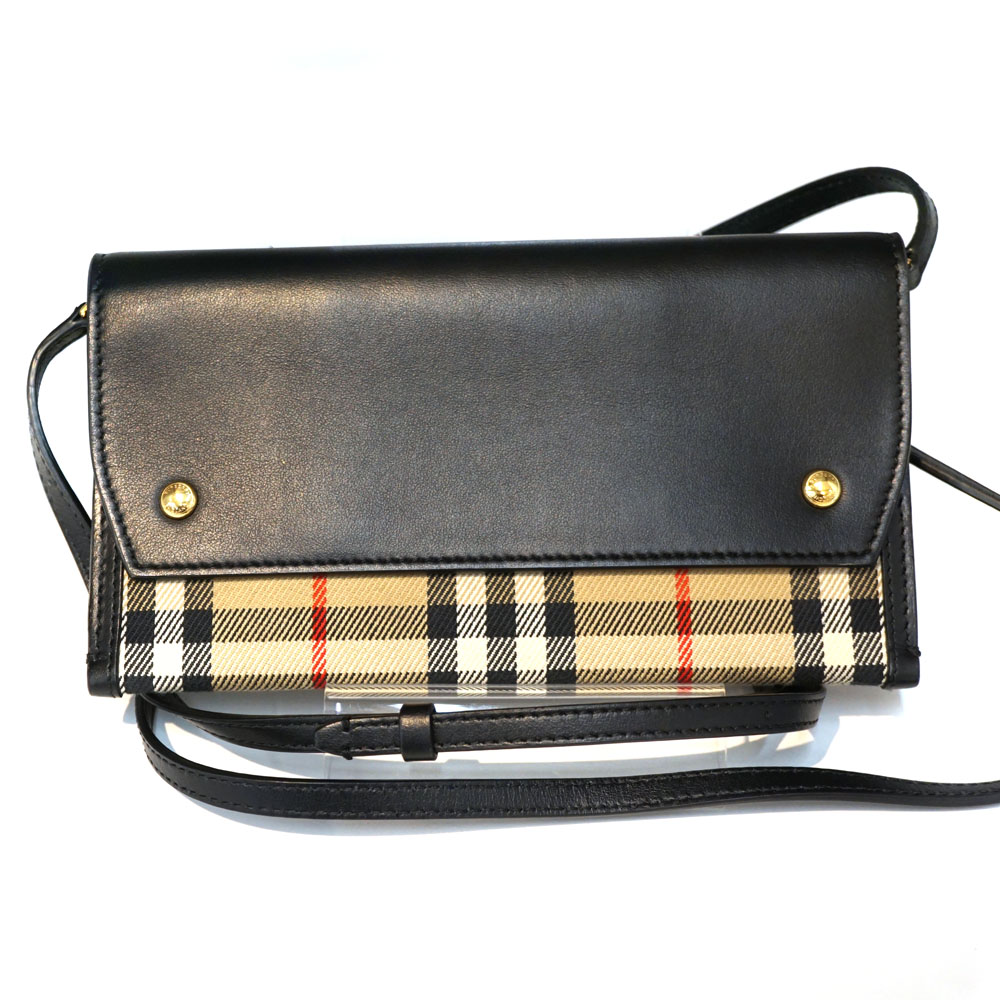 バーバリー Burberry ショルダーウォレット 読み合わせる 黒いこと ベージュ 【中古】