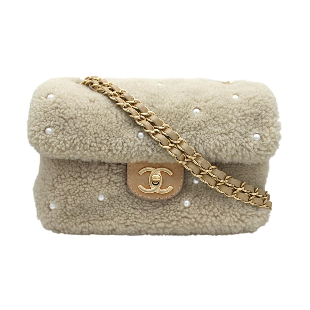 【中古】CHANEL シャネル A90466 パール エンブロイダリー シアリング 2WAYバッグ ムートン|かんてい局EC