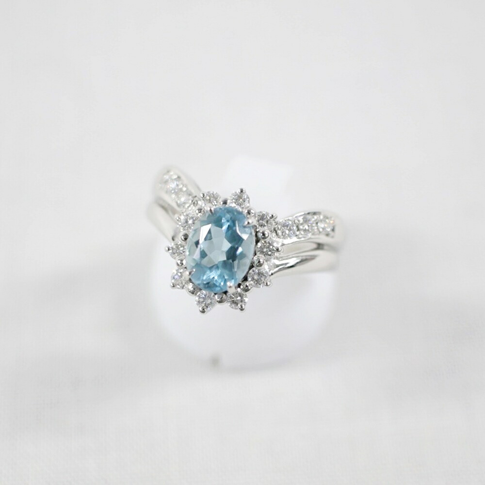 中古美品 PT900 アクワマリン・ダイヤモンドリング A1.00ct/D0.43ct/約10.3g/11号 指輪 プラチナ アクアマリン ダイヤモンド 貴金属 ギフト プレゼント 贈り物 ゴージャス 【中古】かんてい局飛田店【楽ギフ_包装選択】h4-14325|かんてい局熊本店