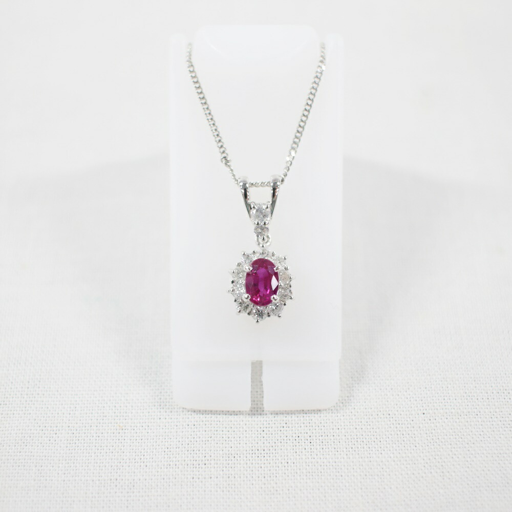 未使用 展示品 Pt850 ルビー・ダイヤモンドネックレス R0.74 / D0.37 / 重さ 約4.1g / 長さ 約40cm 刻印あり プラチナ850 ルビー ダイヤモンド ペンダント アクセサリー ジュエリー 貴金属 贈り物 【中古】かんてい局飛田店【楽ギフ_包装選択】h4-20806