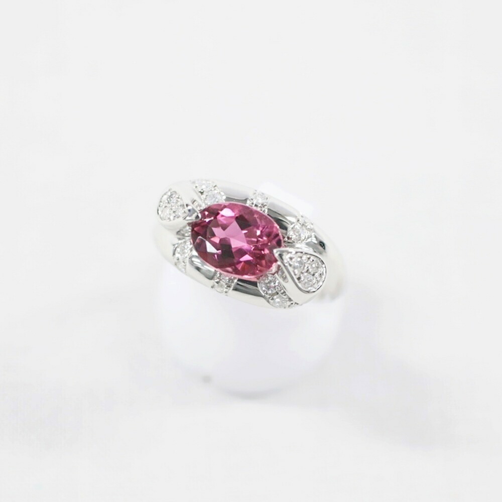 中古美品 PT900 ピンクトルマリン・ダイヤモンドリング T1.65ct/D0.24ct/約9.7g/12号 指輪 プラチナ 宝石 貴金属 アクセサリー ギフト プレゼント 贈り物 ゴージャス【中古】かんてい局飛田店【楽ギフ_包装選択】h4-14384