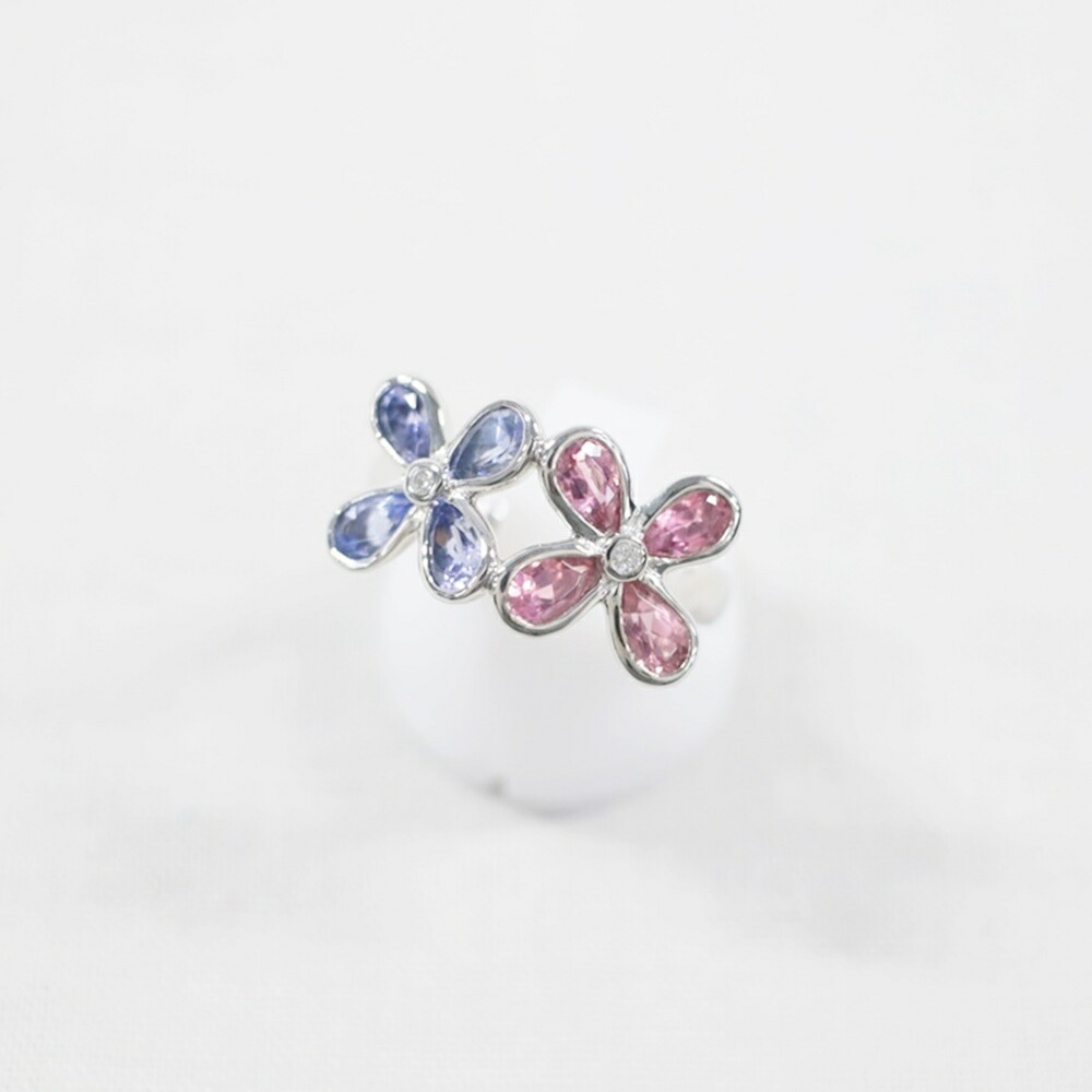 中古美品 K18WG タンザナイト・ピンクトルマリン・ダイヤモンドリング TZ0.88ct/PT0.82ct/D0.03ct/約6.2g/12号 指輪 金 ホワイトゴールド 花 フラワー 宝石 貴金属 アクセサリー ギフト プレゼント 贈り物 ゴージャス【中古】かんてい局飛田店【楽ギフ_包装選択】h4-14427