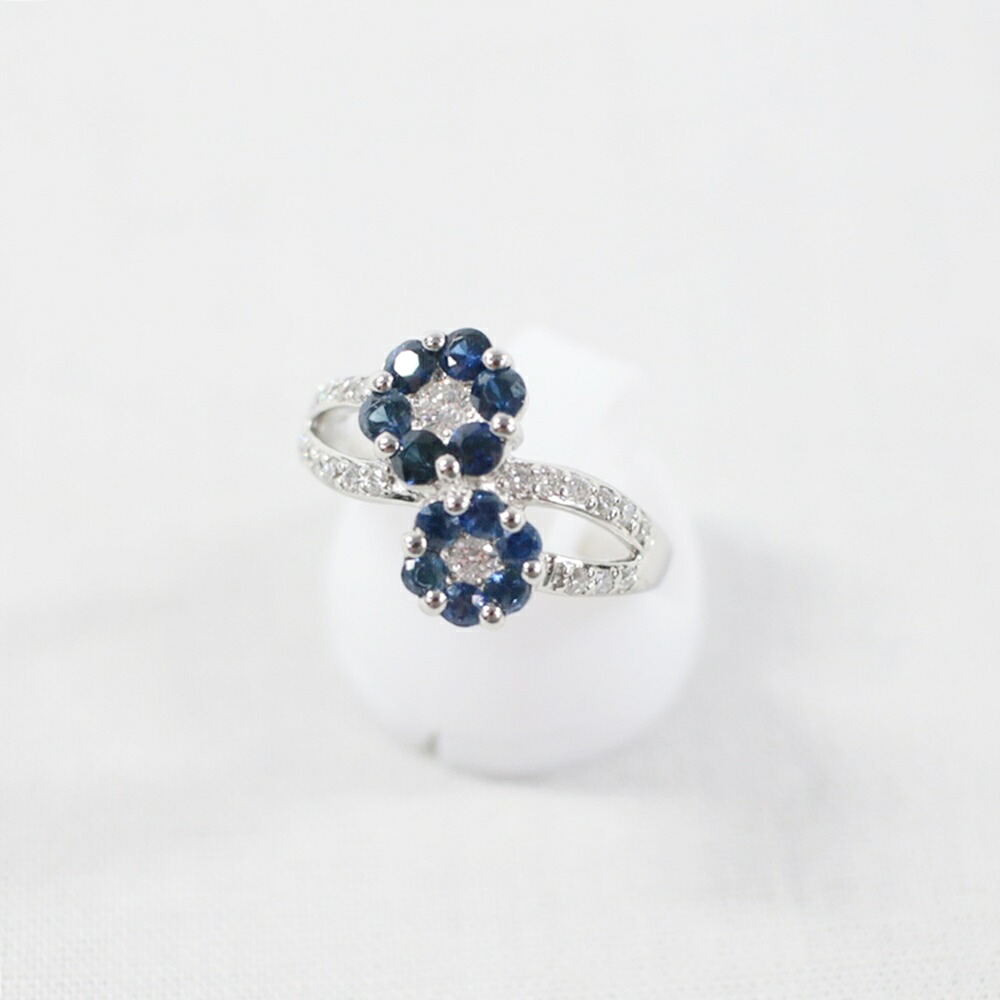 中古美品 PT900 サファイア・ダイヤモンドリング S0.89ct/D0.35ct/約6.7g/11号 指輪 プラチナ 花 フラワー 宝石 貴金属 アクセサリー ギフト プレゼント 贈り物 ゴージャス【中古】かんてい局飛田店【楽ギフ_包装選択】h4-14381｜かんてい局熊本店