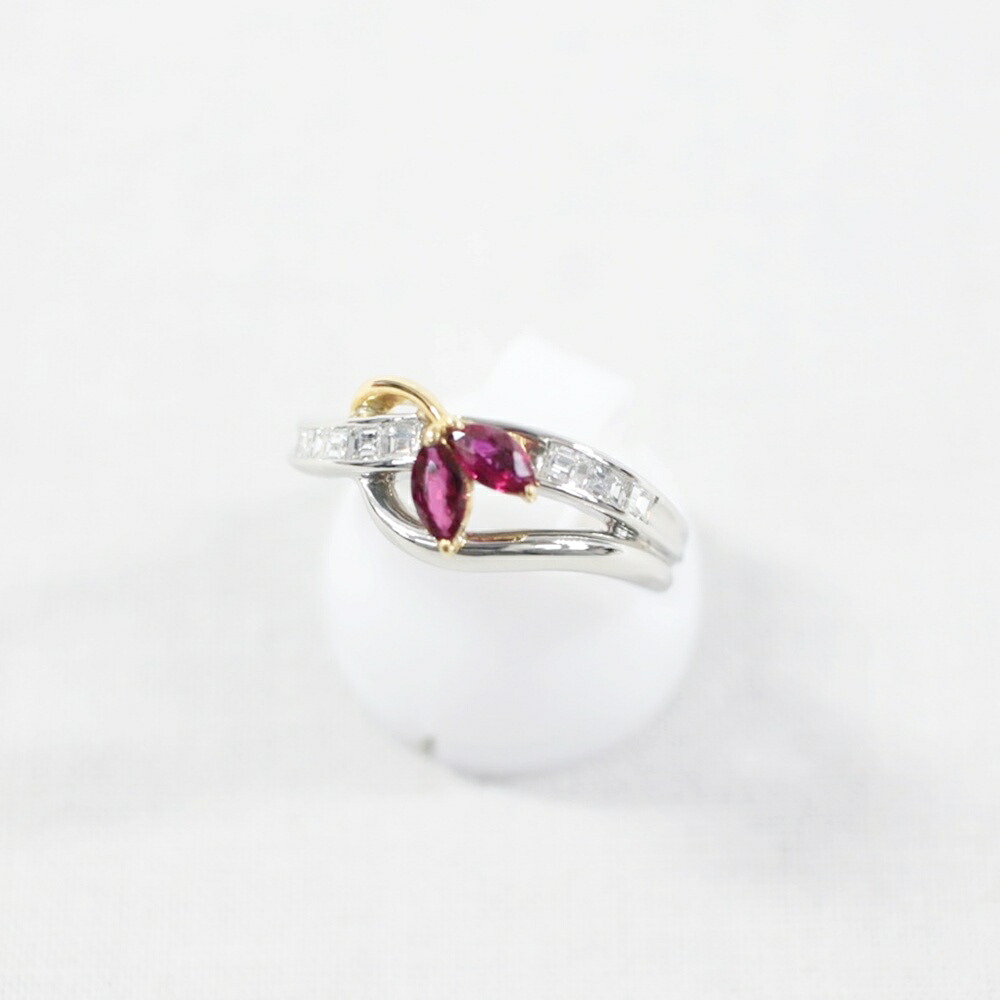 中古美品 K18 PT900 ルビー・ダイヤモンドリング R0.38ct/D0.32ct/約6.8g/12号 指輪 金 ゴールド プラチナ 宝石 貴金属 アクセサリー ギフト プレゼント 贈り物 ゴージャス【中古】かんてい局飛田店【楽ギフ_包装選択】h4-14407｜かんてい局熊本店