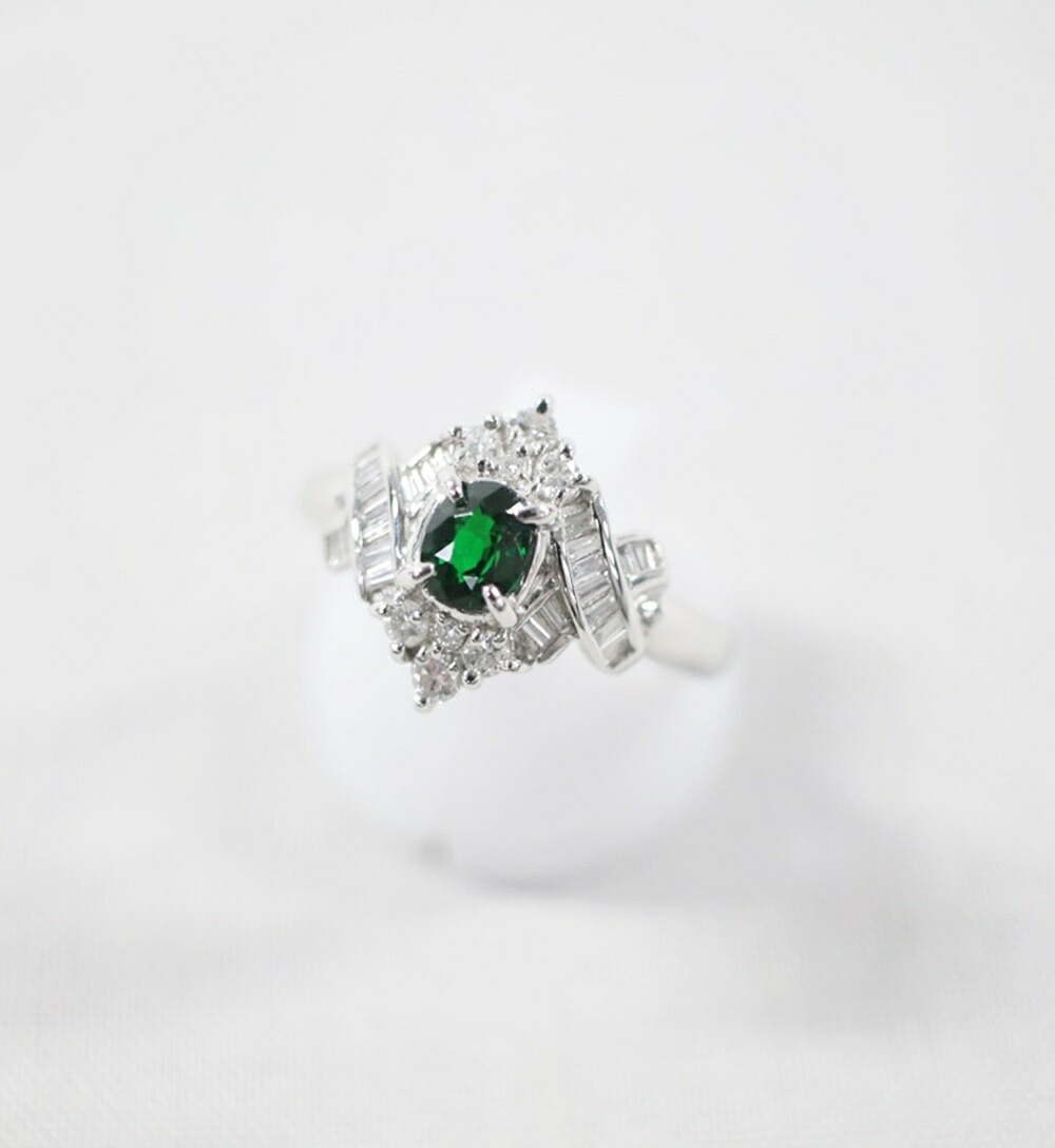 中古美品 Pt900 グリーンガーネット・ダイヤモンドリング G0.52ct / D0.41ct / 11号 / 重さ 約７g 刻印あり プラチナ アクセサリー ジュエリー 貴金属 贈り物 レディース 【中古】かんてい局飛田店【楽ギフ_包装選択】h4-14300