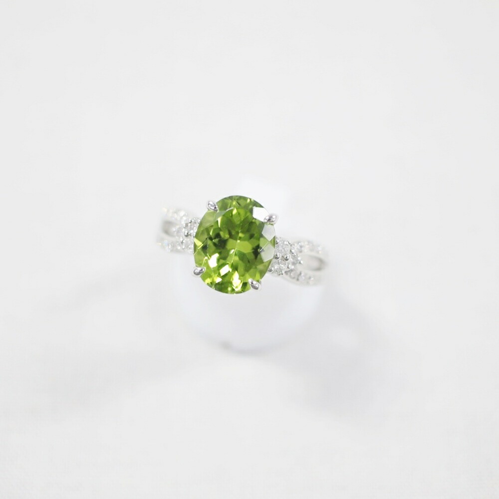 中古美品 PT900 ペリドット・ダイヤモンドリング P3.95ct/D0.36ct/約9.7g/15号 指輪 プラチナ 宝石 貴金属 アクセサリー ギフト プレゼント 贈り物 ゴージャス【中古】かんてい局飛田店【楽ギフ_包装選択】h4-14293