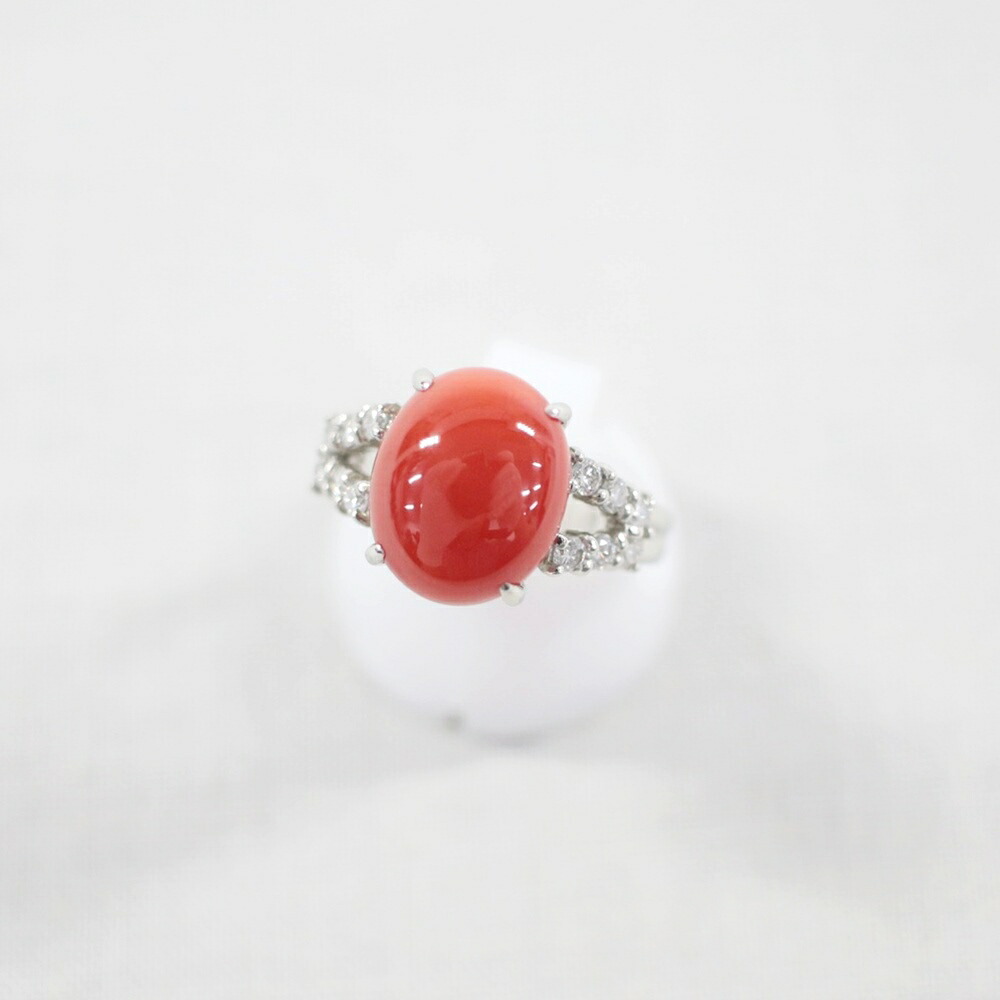 中古美品 PT900 サンゴ・ダイヤモンドリング D0.45ct/約7.1g/10号 指輪 プラチナ 宝石 貴金属 アクセサリー ギフト プレゼント 贈り物 ゴージャス【中古】かんてい局飛田店【楽ギフ_包装選択】h4-14454|かんてい局熊本店
