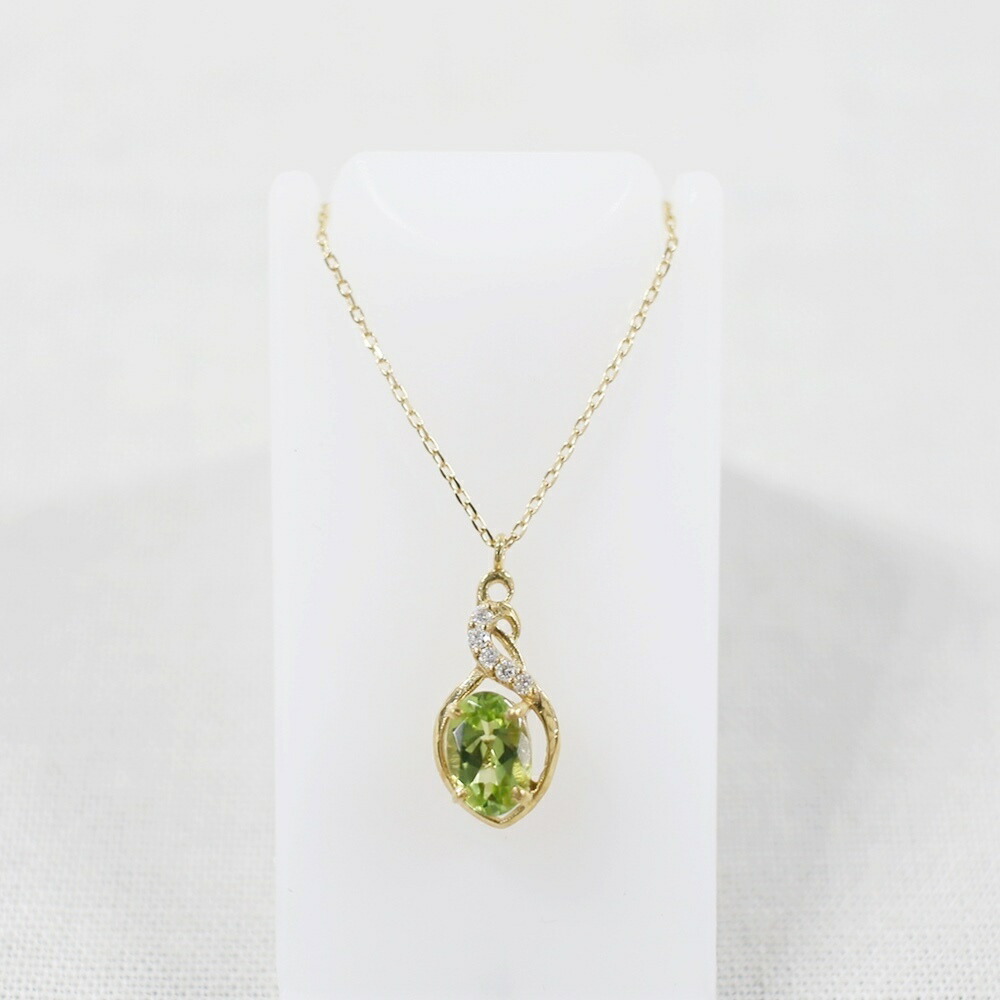 中古美品 K18 ペリドット・ダイヤモンドネックレス D0.02ct/約1.3g/約44cm 金 ゴールド 貴金属 ジュエリー アクセサリー ギフト プレゼント 贈り物 ゴージャス 【中古】かんてい局飛田店【楽ギフ_包装選択】h4-14251