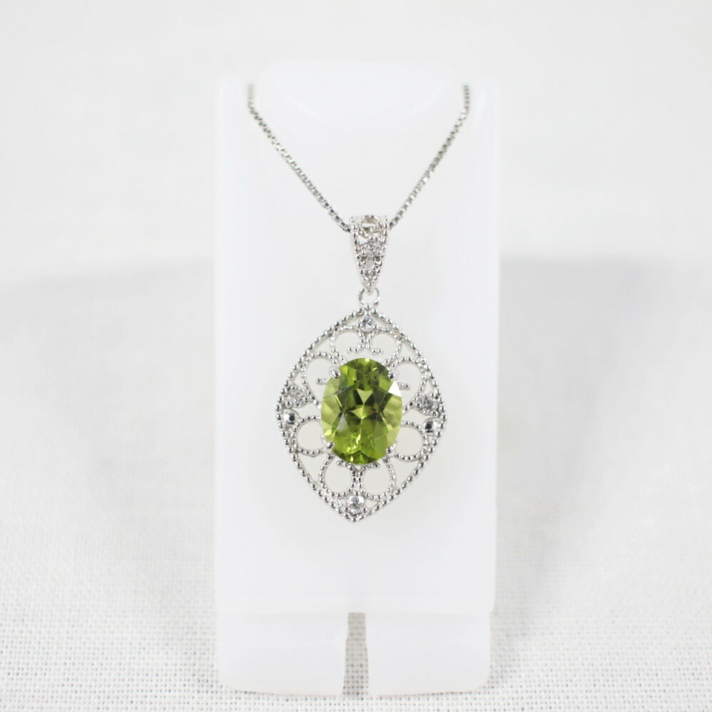 中古美品 Pt850 ペリドット・ダイヤモンドネックレス P1.31ct / D0.06ct / 約3.7g / 約43cm プラチナ850 刻印あり グーリーン×シルバー 貴金属 アクセサリー 贈り物 プレゼント レディース【中古】かんてい局飛田店【楽ギフ_包装選択】h4-13968