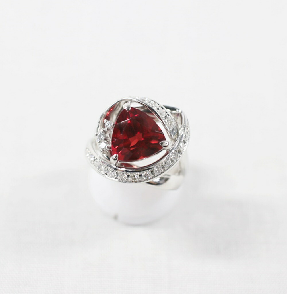 中古美品 Pt900 アンデシン・ダイヤモンドリング A3.51ct / D0.46ct / 約12.5g / 14号 刻印あり プラチナ900 アクセサリー 指輪 貴金属 ジルバー×レッド 贈り物 プレゼント レディース 【中古】かんてい局飛田店【楽ギフ_包装選択】h4-14029|かんてい局熊本店