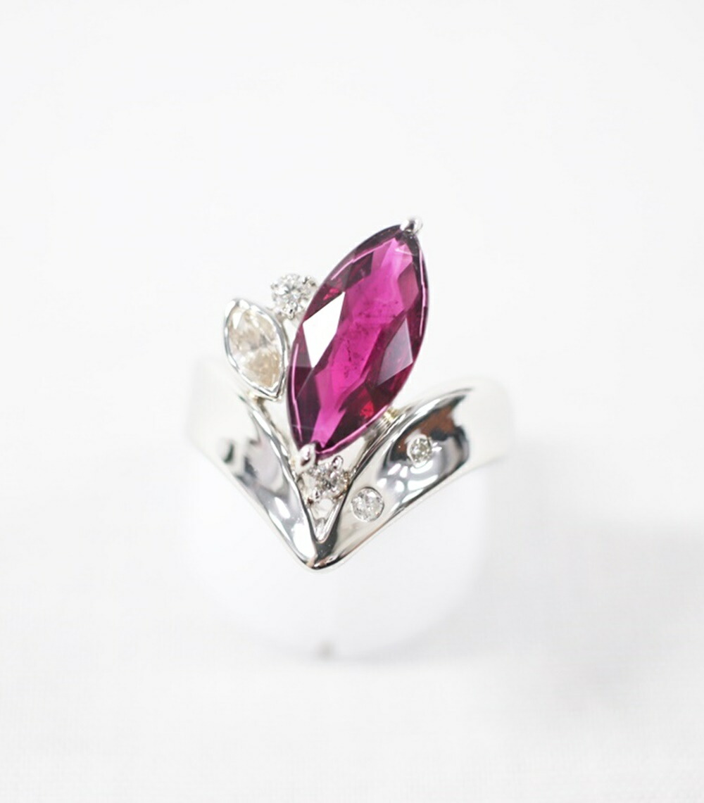 中古美品 Pt900 ルベライト(レッドトルマリン)・ダイヤモンドリング R2.72ct / D0.40ct / 約10g / 13号 刻印あり 指輪 レッド × シルバー ジュエリー アクセサリー 貴金属 贈り物 レディース 【中古】かんてい局飛田店【楽ギフ_包装選択】h4-14031