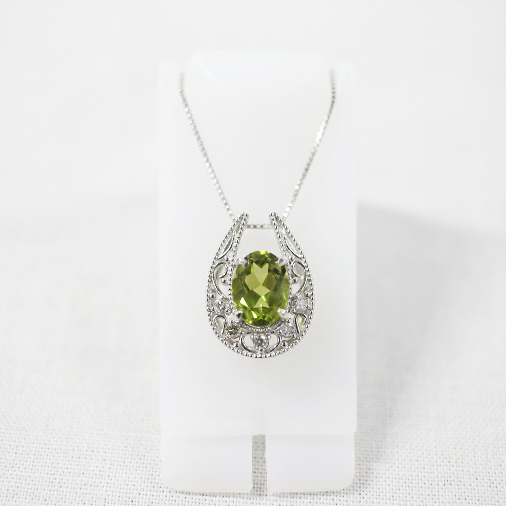 中古美品 Pt900 Pt850 ペリドット・ダイヤモンドネックレス P1.37ct / D0.10ct / 約3.7g / 約40cm アクセサリー 刻印あり グリーン×シルバー ジュエリー 貴金属 贈り物 プレゼント 【中古】かんてい局飛田店【楽ギフ_包装選択】h4-13969