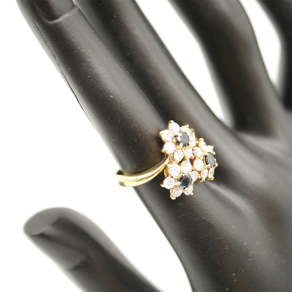 中古　k18　18金　ダイヤモンサファイヤドリング S.051ct/D1.00ct/約4.0ｇブルー 貴金属 宝石 天然石 ジュエリー アクセサリー ゴージャス【中古】かんてい光の森店【楽ギフ_包装選択】ｆ25-254