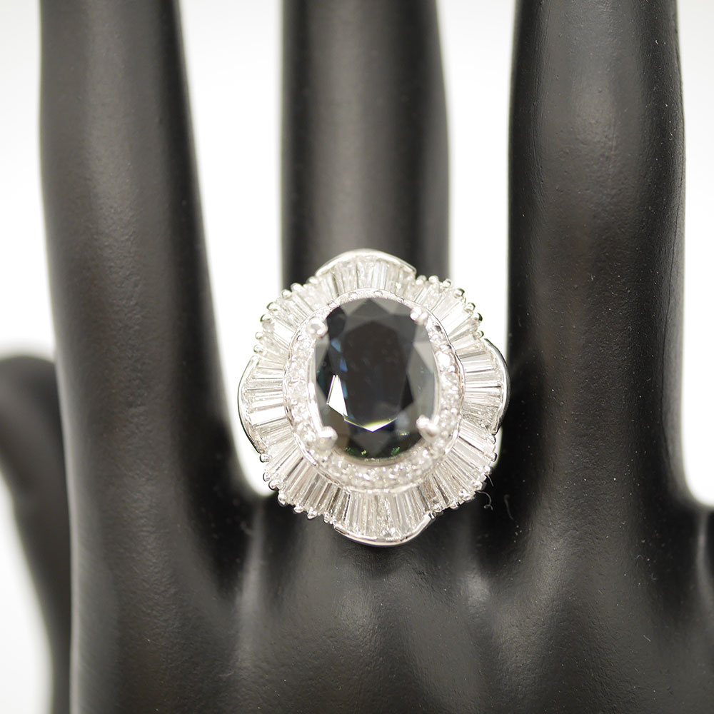 PT900 サファイア ダイヤリング サファイア3.934ct ダイヤモンド2.33ct 14.3g 13号 鑑別付き【中古】かんてい局光の森店【楽ギフ 包装選択】f25-489