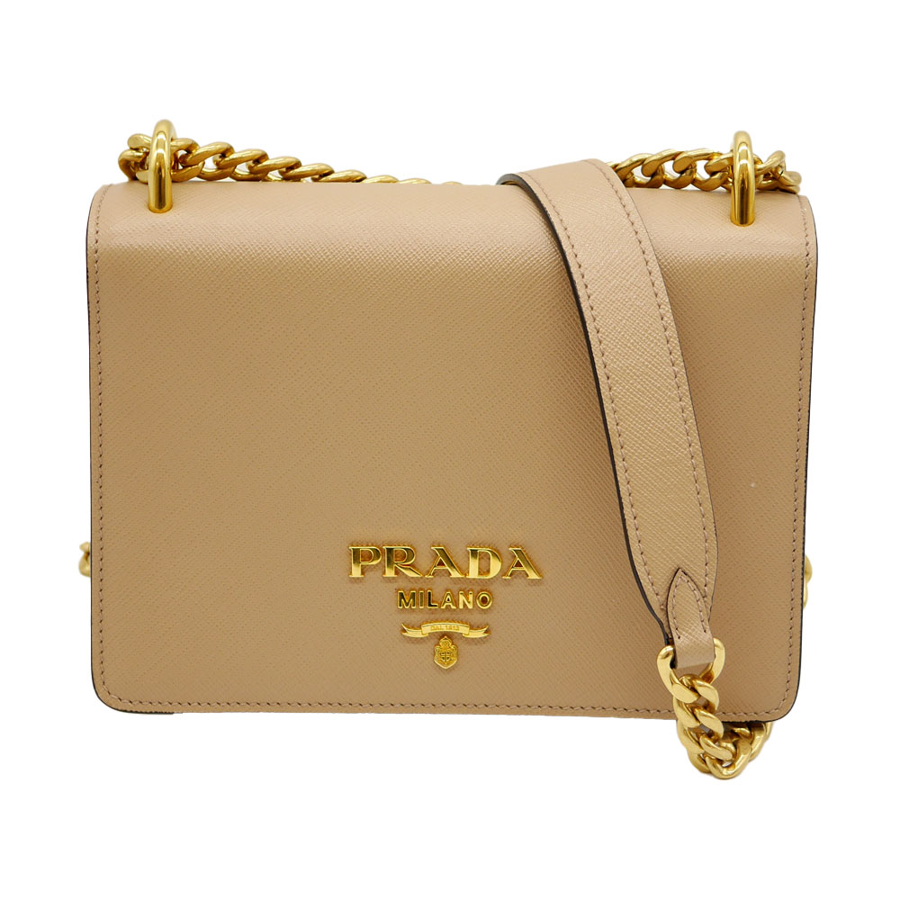 プラダ　サフィアーノレザー　チェーンショルダーバッグ ベージュ PRADA【中古】かんてい局光の森店【楽ギフ 包装選択】f25-027