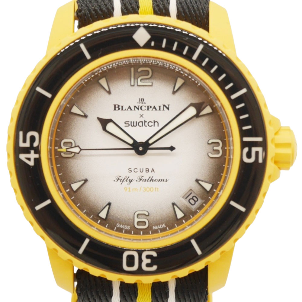 ブランパン×スウォッチ BLANCPAIN×Swatch  フィフティファゾムス パシフィック綿津見 SO35P100  自動小銃一巻き メンズ ウオッチ 【中古】かんてい局光の森店【楽ギフ 荷造り選りわける】f25-336